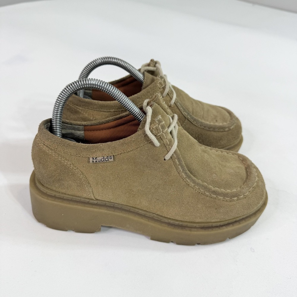 Mudd Shoes Womens Size 8 Beige Suede Moccasin Platform Flats Lug Sole Y2K Casual